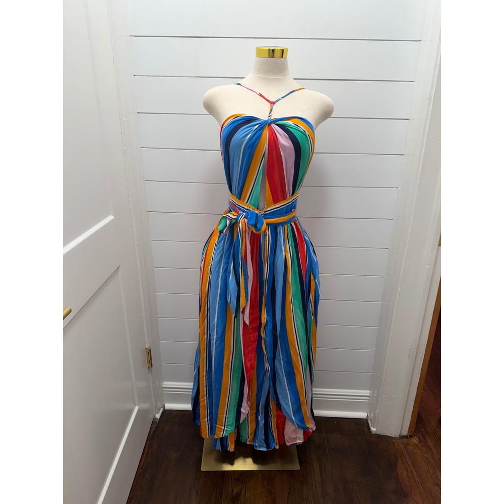 Rouge! Multicolor Striped dress with Bold Rainbow Bands